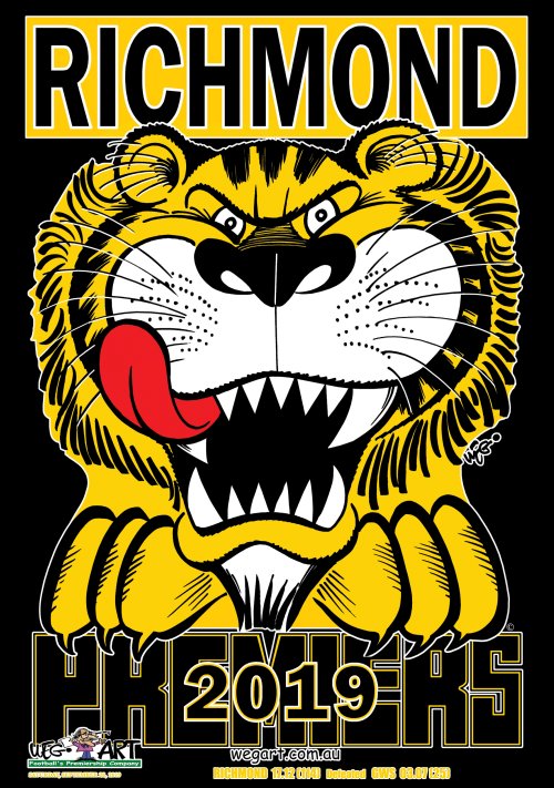 2019 Black Richmond Tigers WEG Prem Poster Includes POST IN AUST